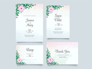 Fototapeta na wymiar Wedding Invitation Suite Decorated With Floral On Gray Background.