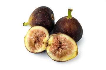 Three fresh figs fruit isolated on white background