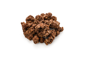 Chocolate protein granola on isolated white background