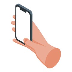 Cellphone hold icon isometric vector. Hand phone. Cell smartphone