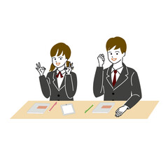 勉強する学生男女二人のベクターイラスト