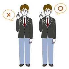 良いか悪いか注意を促す学生の男子