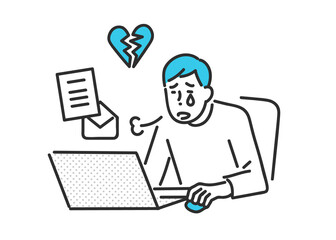 不採用通知・お祈りメールをもらった男性のイメージイラスト素材