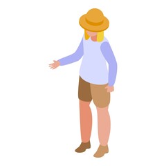 Safari girl icon isometric vector. Kid jungle. Cute character