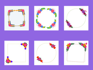 Empty Floral Frame Collection On White Background.