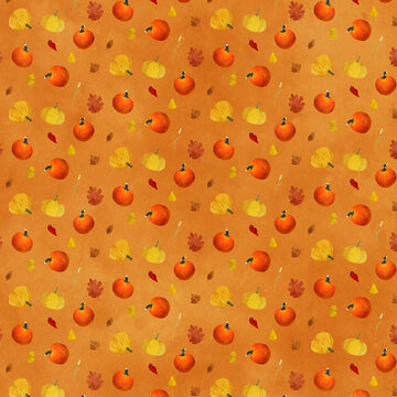 Autumn image texture of pumpkin and dead leaves Orange Ver