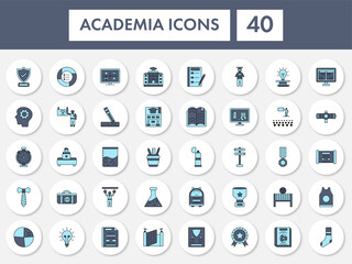 Set Of Academic Or Academia Icon In Blue Color.