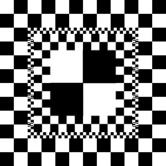 Chess tiles. Vector black and white squares board. Large checkers in the center and small along the edges.