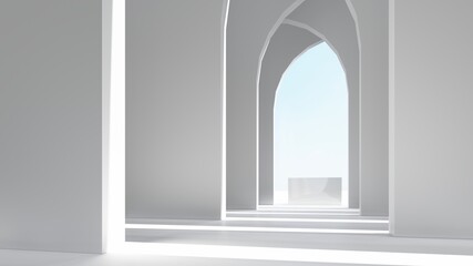 Architecture interior background empty arched pass with podium 3d render