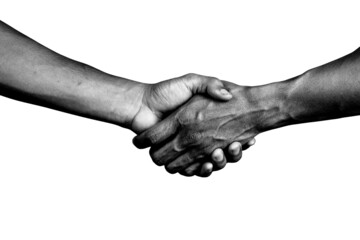 Shaking hands for teamwork colleagues business.Black and white image on white background with clipping path.