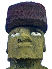 チリ・イースター島にて眼まで復元したタハイのモアイ・コテリク像の顔クローズアップ