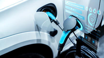 EV charging station for electric car in concept of alternative green energy produced from...