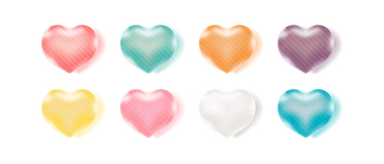 Set of color love heart with stripes pattern. valentine's Day candy sweet heart.