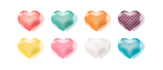Set of color love heart with polka dots pattern. valentine's Day candy sweet heart.