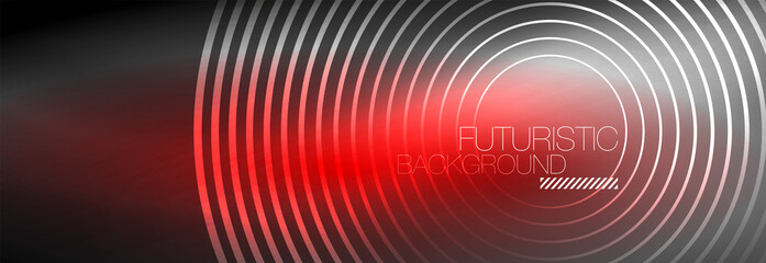 Dark abstract background with glowing neon circles. Trendy layout template for business or technology presentation, internet poster or web brochure cover, wallpaper