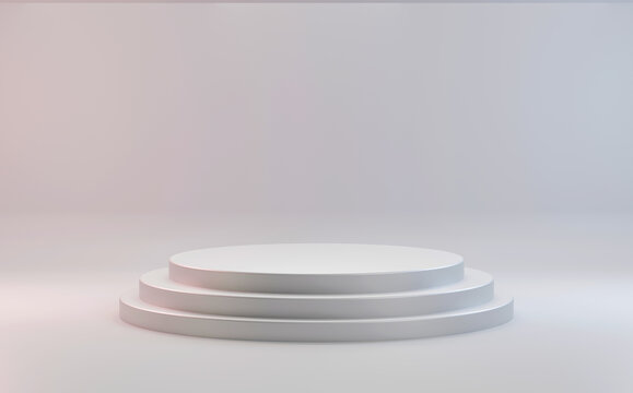 3D render, 3 Steps minimal empty podium or pedestal display,Blank product shelf for presentation.