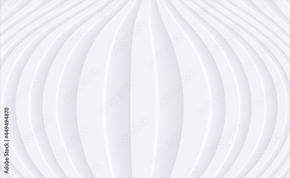 Poster Abstract 3D white wavy background with interesting pattern. Minimalist empty striped blank BG. Halftone monochrome cover with modern elegant minimal color.