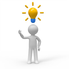 3d man thinking with idea bulb above his head over white background