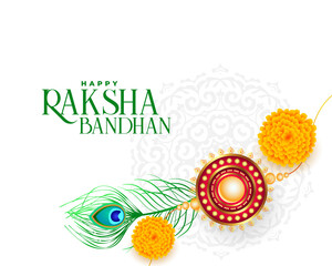happy raksha bandhan background with rakhi and peacock feathers