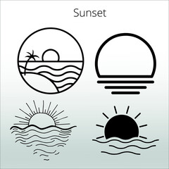 set of sunset icon ,  line isolated or logo isolated sign symbol vector, outline and stroke style Collection of high-quality black style vector illustration,