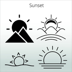 set of sunset icon ,  line isolated or logo isolated sign symbol vector, outline and stroke style Collection of high-quality black style vector illustration,