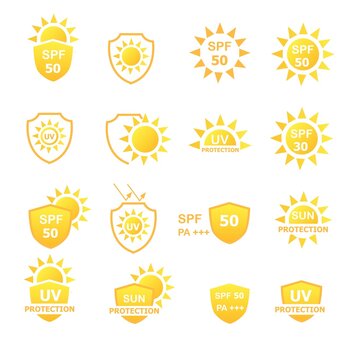 Sun and UV Protection design icons set illustraion