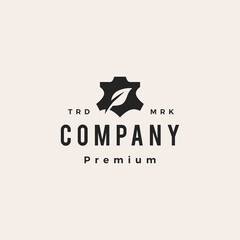 vegan leather leaf vegetable tanned hipster vintage logo vector icon illustration