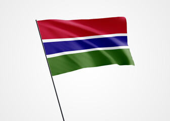 Republic of Gambia flying high in the isolated background. February 18 Republic of Gambia independence day. World national flag collection world national flag collection