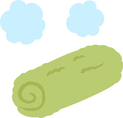 巻いた緑色の蒸しタオル、おしぼり