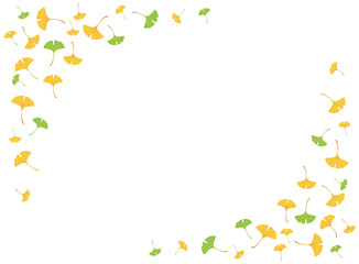 紅葉　イチョウの落ち葉のイラストフレーム