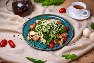 salad with shrimp, vegetables and fruits