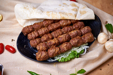 shish kebab, fried pieces of minced meat
