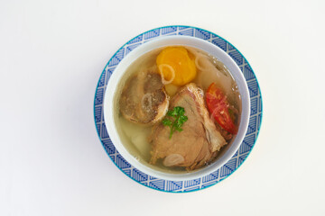 soup with shurpa meat on a white background