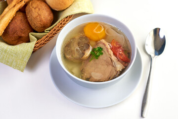 soup with shurpa meat on a white background