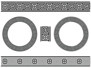 Set of two circles and two borders with Greek Key pattern