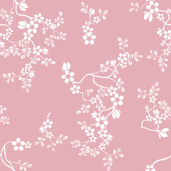 seamless pattern of flowers, branches and leaves