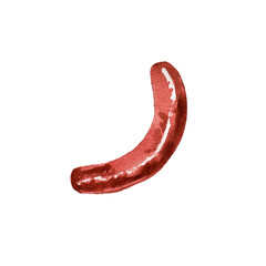 Watercolor grilled sausage for hot dog, barbeque. Pink juicy tasty bbq meat. Street food, fast food. Painted meal, unhealthy eating. Raster stock illustration white isolated.