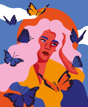 Frau mit Schmetterlingen