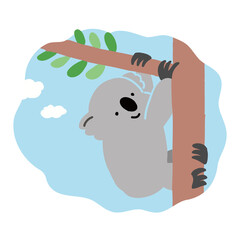 オーストラリアの動物　ユーカリの木にのぼるコアラのベクターイラスト