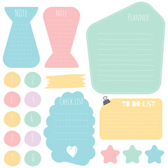Sticky note set. Cute paper notes. Stationary set. Scrapbook notes and cards.Printable planner stickers. To Do List note. Template for your message. Decorative planning element. Vector illustration.
