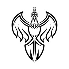 Line art vector logo of pheasant that is flying..