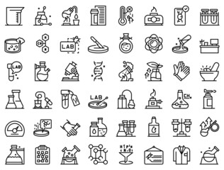 Laboratory research icons set outline vector. Dna science. Microscope chemistry