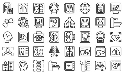 X-ray examination icons set outline vector. Hospital room. Medical examination