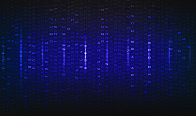 abstract binary software programming code background random part of the program code Digital information technology concept. Vector illustration. Perspective hacker decryption.