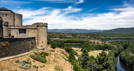 Fototapeta na wymiar Panoramic landscape in Puebla de Sanabria, Spain, with partial view of landmark castle.