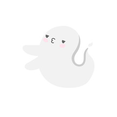 cute kawaii ghost halloween spirit. playful funny scary spooky monster. trick or treat, boo. flat cartoon vector stock illustration.