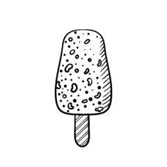 Ice cream doodle. Hand drawn sketch delicious dessert. Vector isolated illustration on a white background.