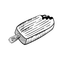Popsicle on a stick. Hand drawn sketch delicious dessert. Vector isolated Doodle illustration on a white background.