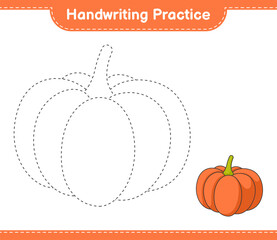 Handwriting practice. Tracing lines of Pumpkin. Educational children game, printable worksheet, vector illustration
