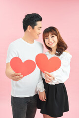 Fototapeta na wymiar couple on valentine asian man and woman isolated